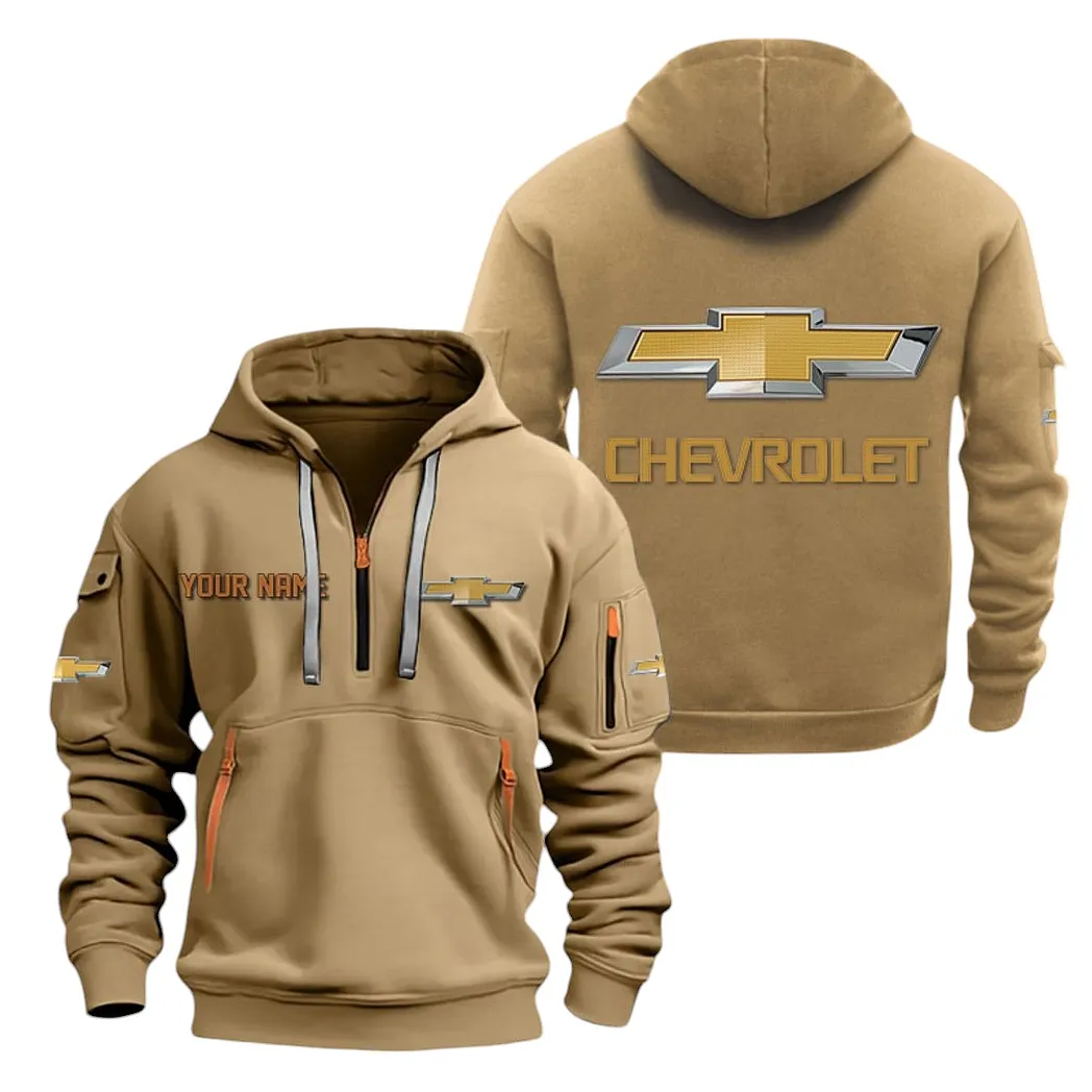 Chevrolet Half Zip Hoodie For Men, Gift For Chevrolet Lovers CAR20022125676 - Khaki