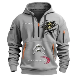 Citroen Half Zip Hoodie CAR113021425815, Best Gift for Him, Husband, Boyfriend - Grau