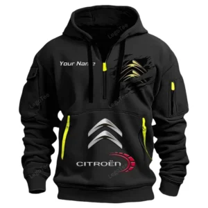 Citroen Half Zip Hoodie CAR113021425815, Best Gift for Him, Husband, Boyfriend - Schwarz