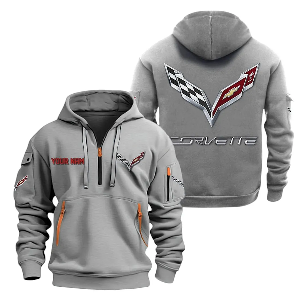 Corvette C7 Half Zip Hoodie For Men, Gift For Corvette C7 Lovers CAR20022125696 - Grau