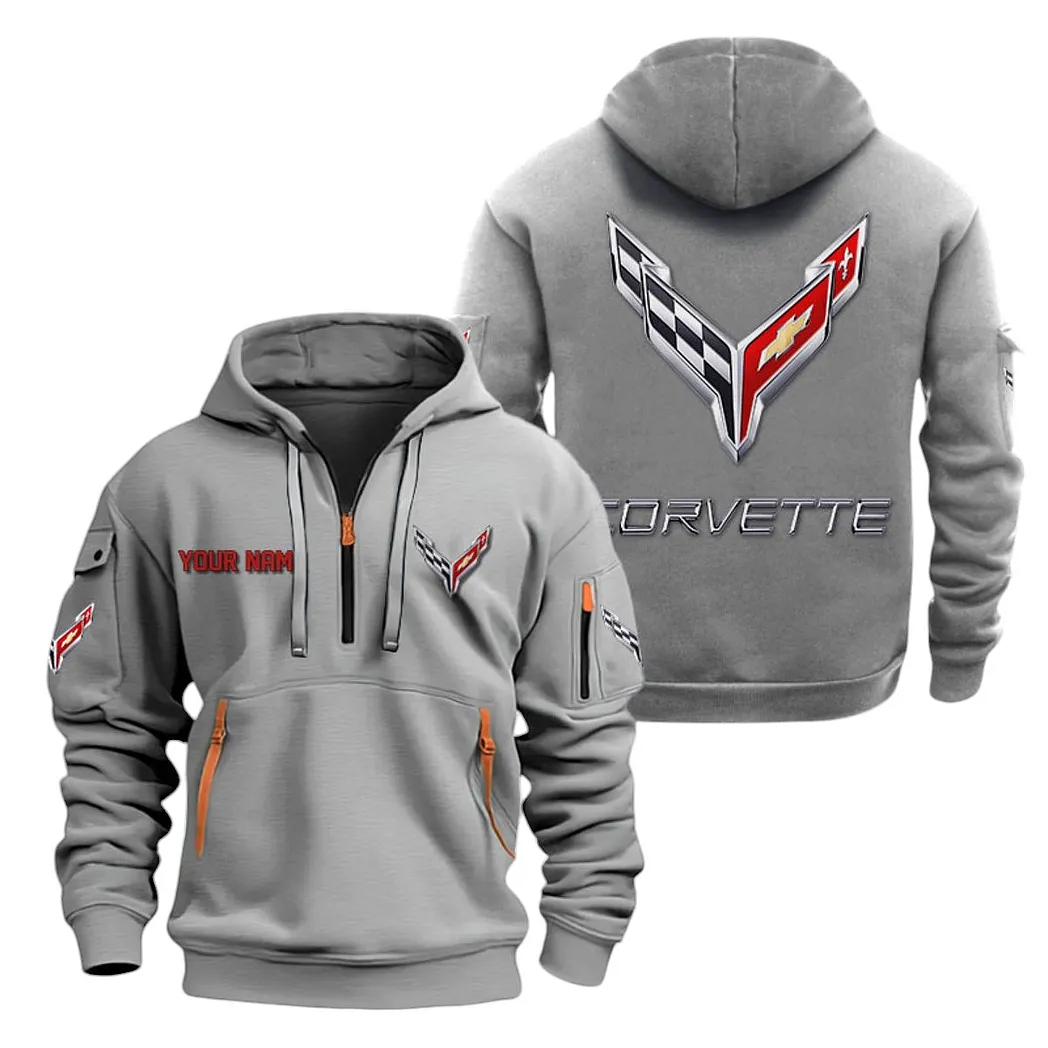 Corvette C8 Half Zip Hoodie For Men, Gift For Corvette C8 Lovers CAR20022125687 - Grau
