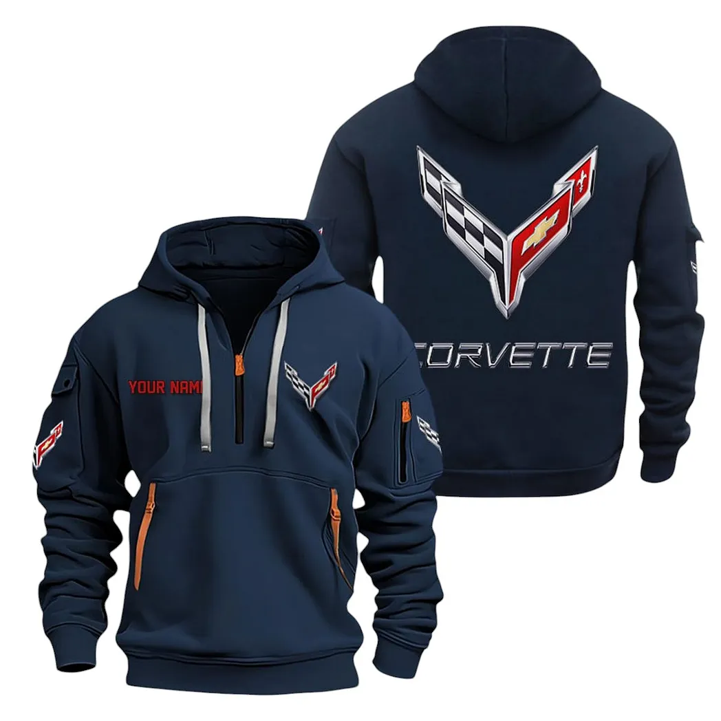 Corvette C8 Half Zip Hoodie For Men, Gift For Corvette C8 Lovers CAR20022125687 - Marineblau