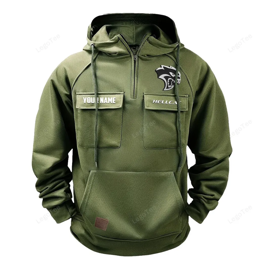 Dodge Challenger Hellcat Hoodie Reißverschluss Taktischer, All-Over-Print-Hoodie Dodge Challenger Hellcat - Olivgrün CAR109021425410-1
