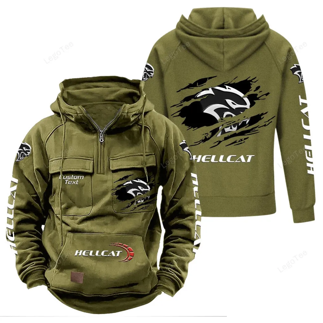 Dodge Challenger Hellcat Hoodie Reißverschluss Taktischer, All-Over-Print-Hoodie Dodge Challenger Hellcat - Olivgrün CAR122021425046-1