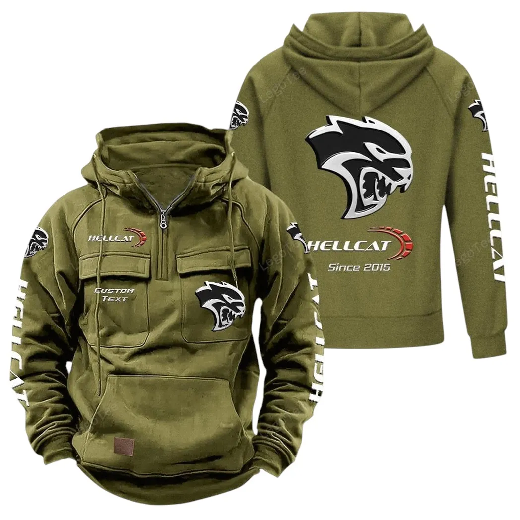 Dodge Challenger Hellcat Hoodie Reißverschluss Taktischer, All-Over-Print-Hoodie Dodge Challenger Hellcat - Olivgrün CAR96021425723-1