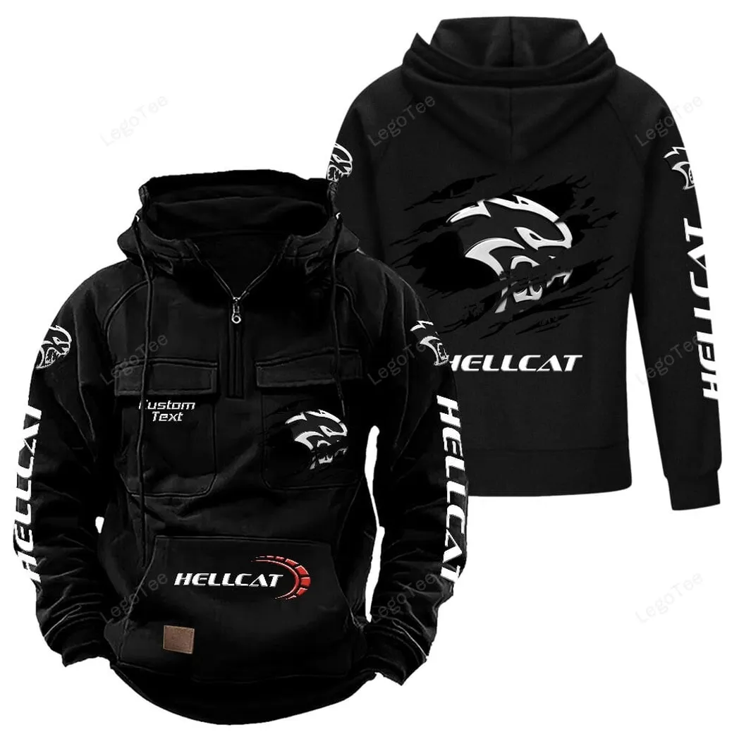 Dodge Challenger Hellcat Hoodie Reißverschluss Taktischer, All-Over-Print-Hoodie Dodge Challenger Hellcat - Schwarz CAR122021425046-2