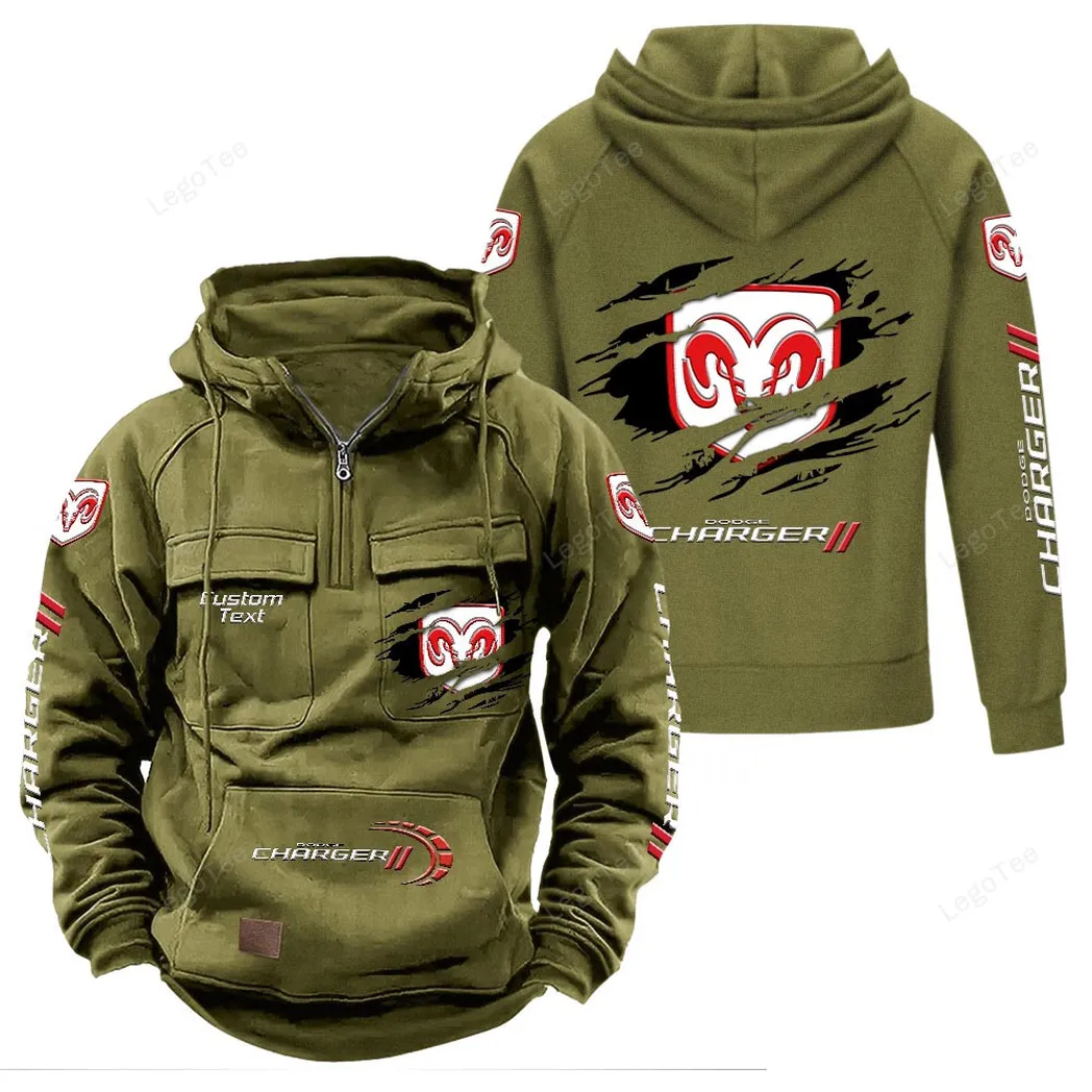 Dodge Charger Hoodie Reißverschluss Taktischer, All-Over-Print-Hoodie Dodge Charger - Olivgrün CAR122021425059-1
