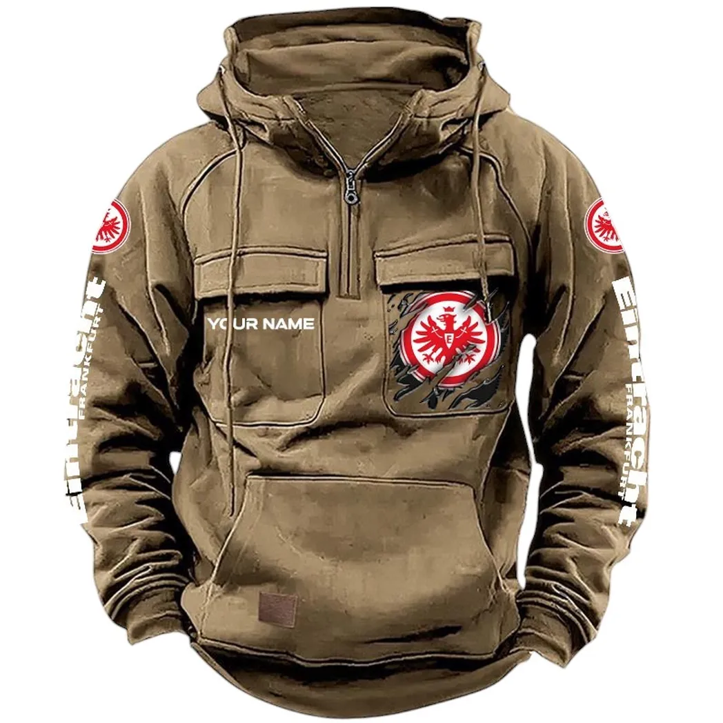 Eintracht Frankfurt Hoodie Taktischer, All-Over-Print-Taktik-Hoodie mit Viertelreißverschluss - Khaki SPO1616008-4