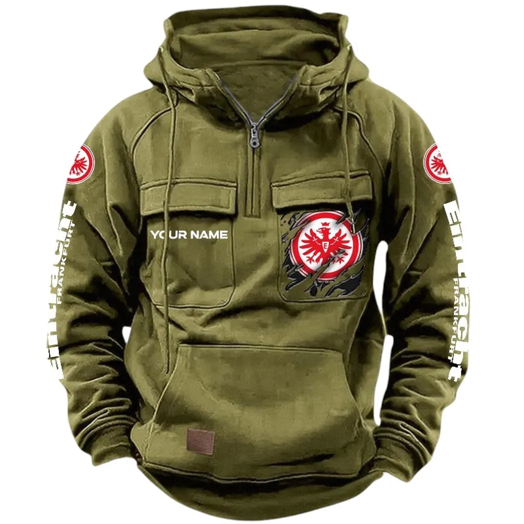 Eintracht Frankfurt Hoodie Taktischer, All-Over-Print-Taktik-Hoodie mit Viertelreißverschluss - Olivgrün SPO1616008-1