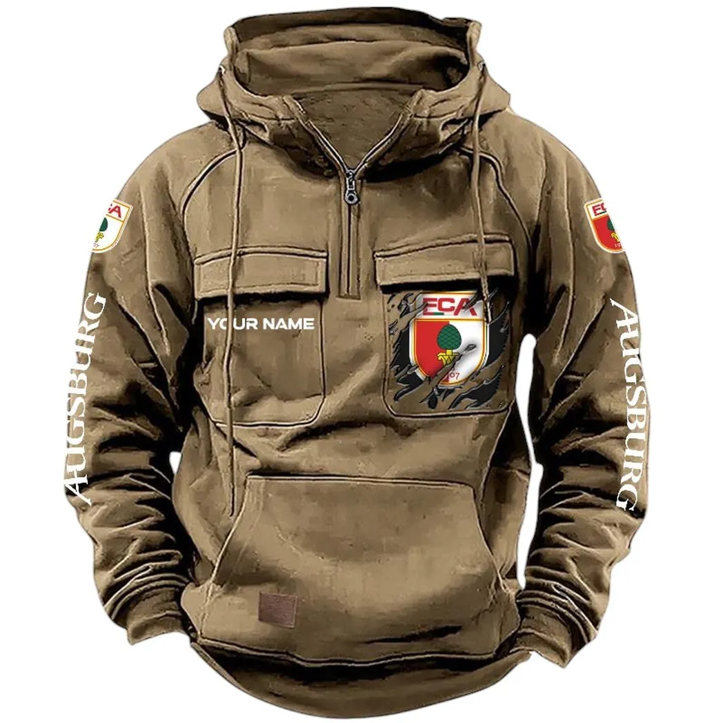 FC Augsburg Hoodie Taktischer, All-Over-Print-Taktik-Hoodie mit Viertelreißverschluss - Khaki SPO1616013-4