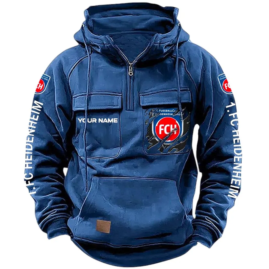 FC Heidenheim Hoodie Taktischer, All-Over-Print-Taktik-Hoodie mit Viertelreißverschluss - Dunkelblau SPO1616014-3