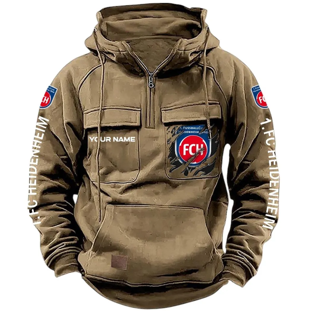 FC Heidenheim Hoodie Taktischer, All-Over-Print-Taktik-Hoodie mit Viertelreißverschluss - Khaki SPO1616014-4