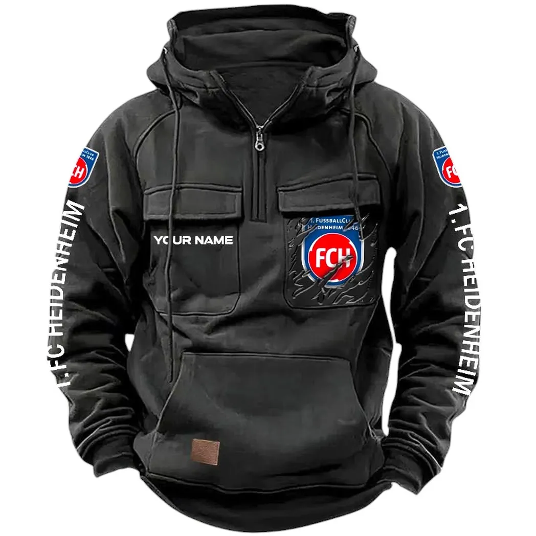 FC Heidenheim Hoodie Taktischer, All-Over-Print-Taktik-Hoodie mit Viertelreißverschluss - Schwarz SPO1616014-2