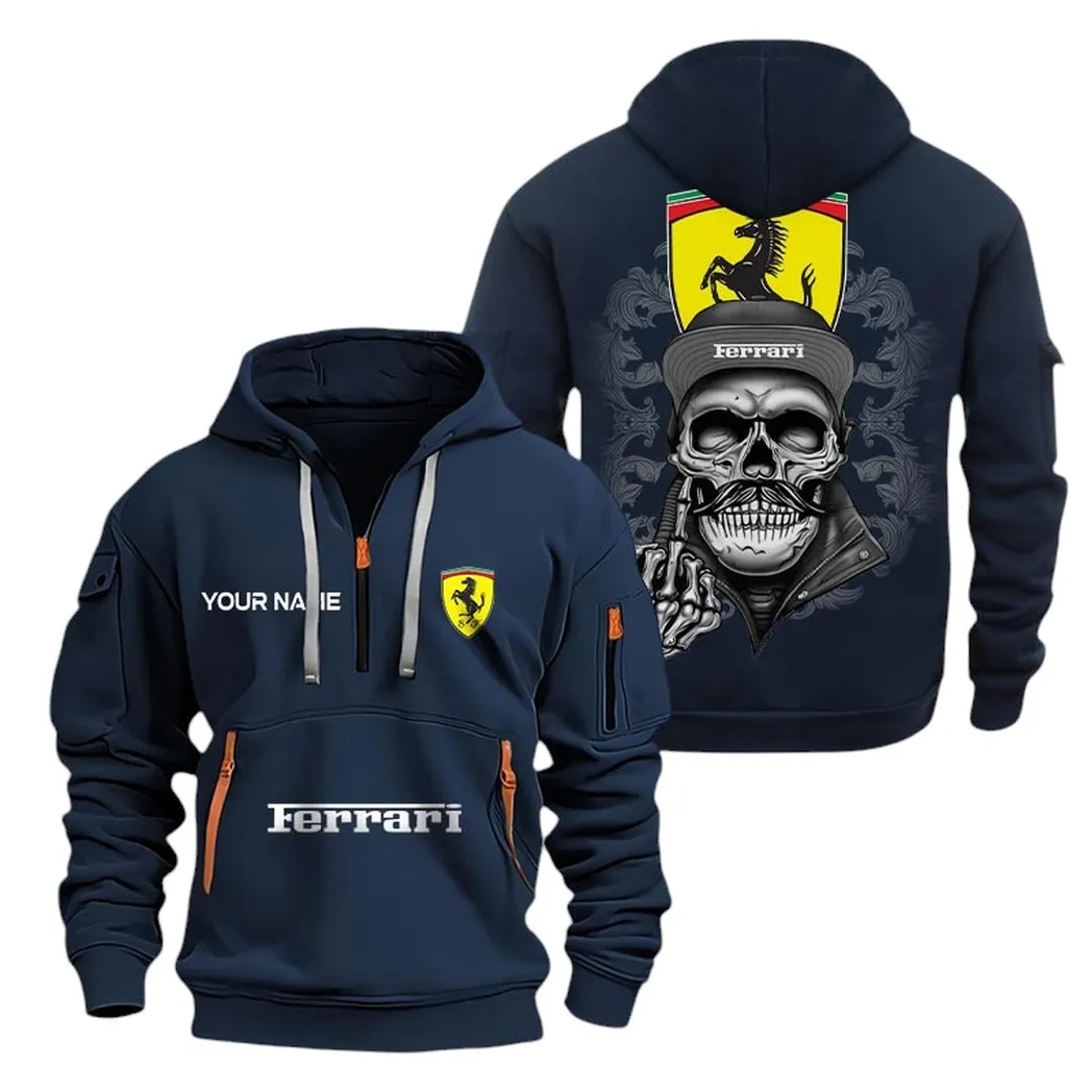 Ferrari Half Zip Hoodie For Men, Gift For Ferrari Fan CAR166022625146 - Marineblau