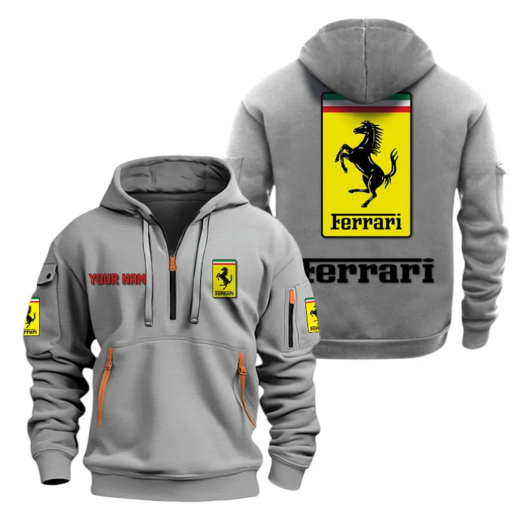 Ferrari Half Zip Hoodie For Men, Gift For Ferrari Lovers CAR20022125671 - Grau