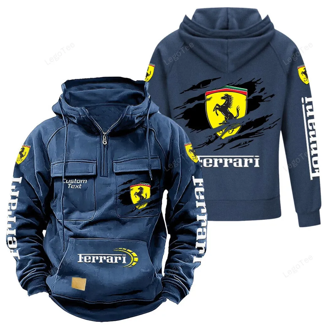 Ferrari Hoodie Reißverschluss Taktischer, All-Over-Print-Hoodie Ferrari - Dunkelblau CAR122021425022-3