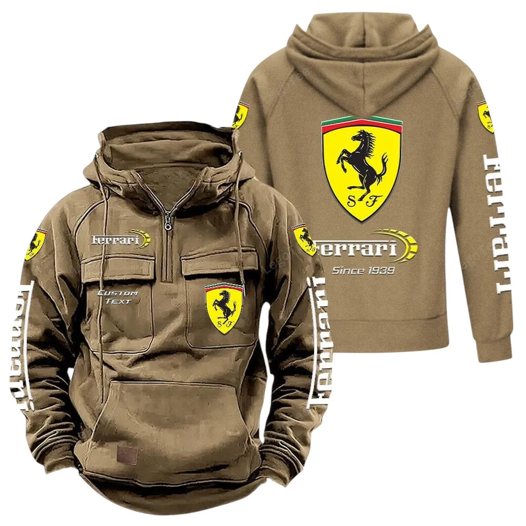 Ferrari Hoodie Reißverschluss Taktischer, All-Over-Print-Hoodie Ferrari - Khaki CAR96021425683-4