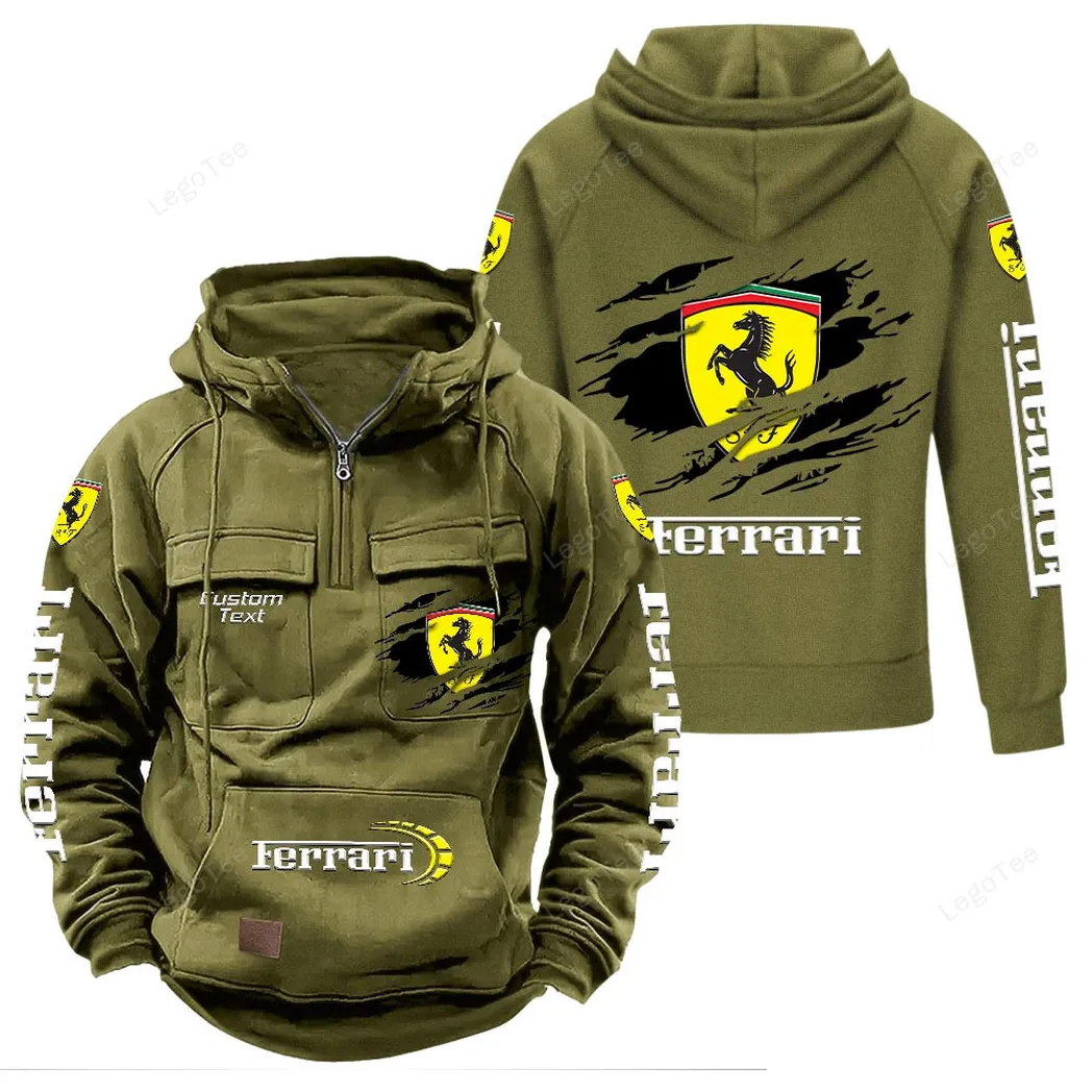 Ferrari Hoodie Reißverschluss Taktischer, All-Over-Print-Hoodie Ferrari - Olivgrün CAR122021425022-1