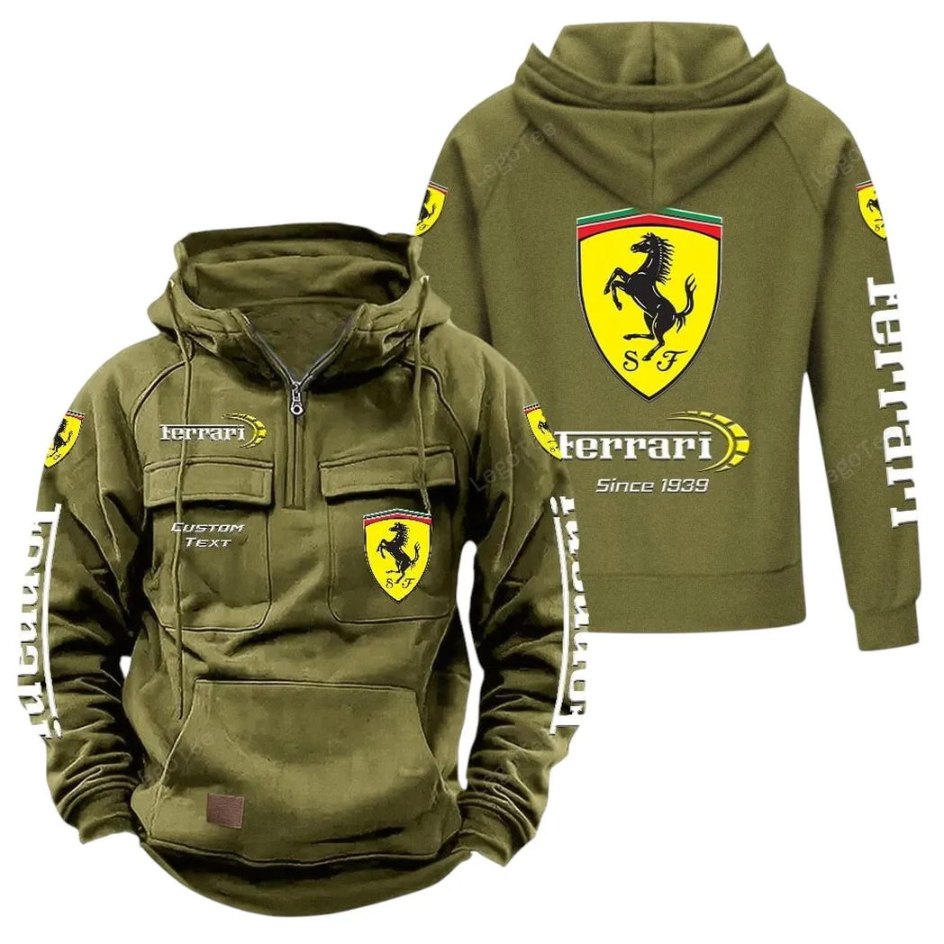 Ferrari Hoodie Reißverschluss Taktischer, All-Over-Print-Hoodie Ferrari - Olivgrün CAR96021425683-1