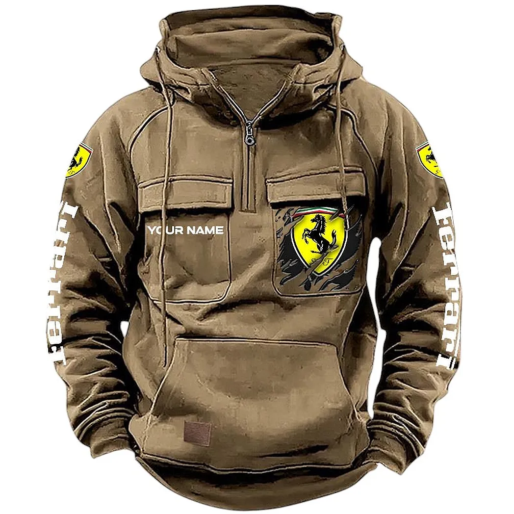 Ferrari Hoodie Reißverschluss Taktischer, All-Over-Print-Hoodie Ferrari CAR164022425143 - Khaki