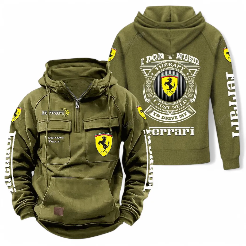Ferrari Tactical Quarter Zip Hoodie CAR106021525026 - Olivgrün