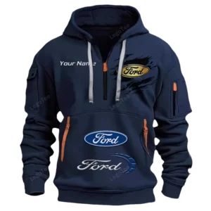 Ford Half Zip Hoodie CAR113021425778, Best Gift for Him, Husband, Boyfriend - Marineblau