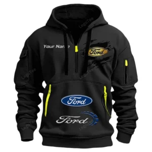 Ford Half Zip Hoodie CAR113021425778, Best Gift for Him, Husband, Boyfriend - Schwarz
