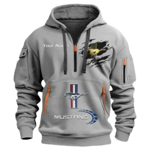 Ford Mustang Half Zip Hoodie CAR113021425856, Best Gift for Him, Husband, Boyfriend - Grau