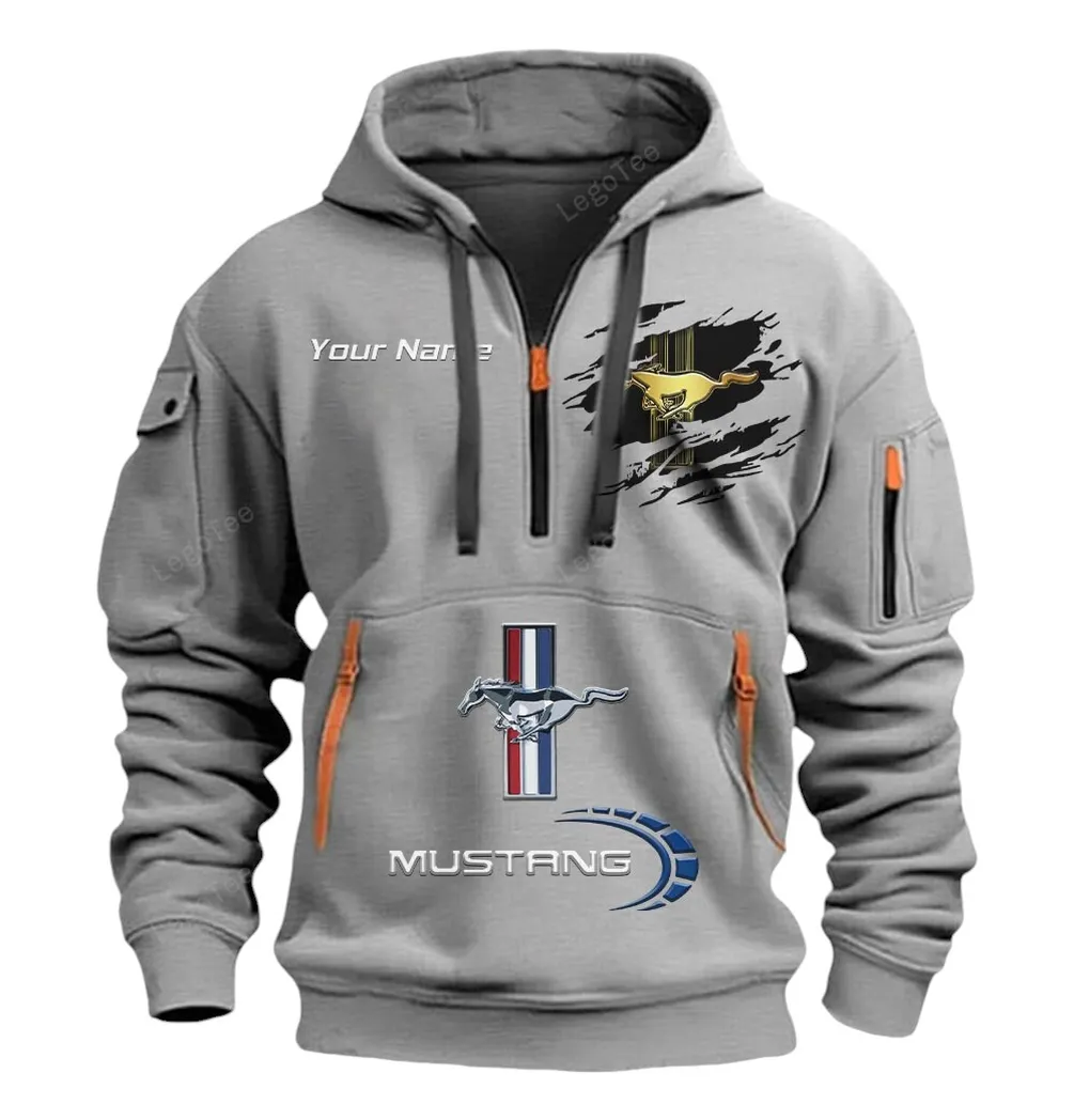 ford mustang half zip hoodie car113021425856 best gift for him husband boyfriend grau
