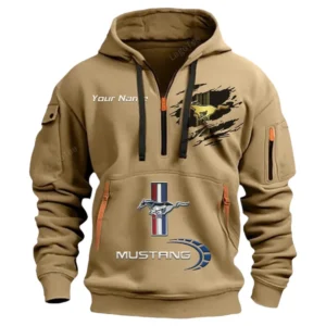 Ford Mustang Half Zip Hoodie CAR113021425856, Best Gift for Him, Husband, Boyfriend - Khaki