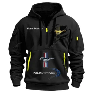 Ford Mustang Half Zip Hoodie CAR113021425856, Best Gift for Him, Husband, Boyfriend - Schwarz