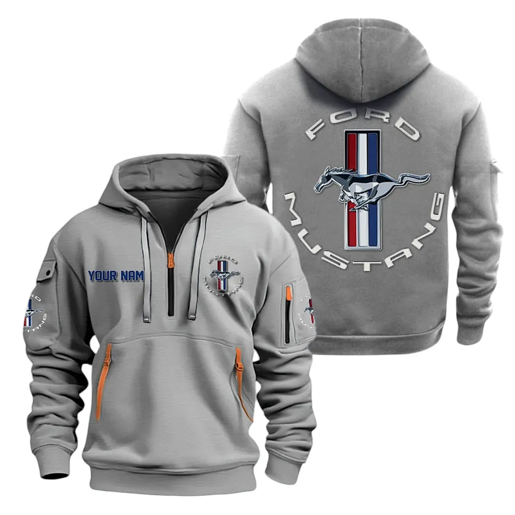 Ford Mustang Half Zip Hoodie For Men, Gift For Ford Mustang Lovers CAR20022125691 - Grau