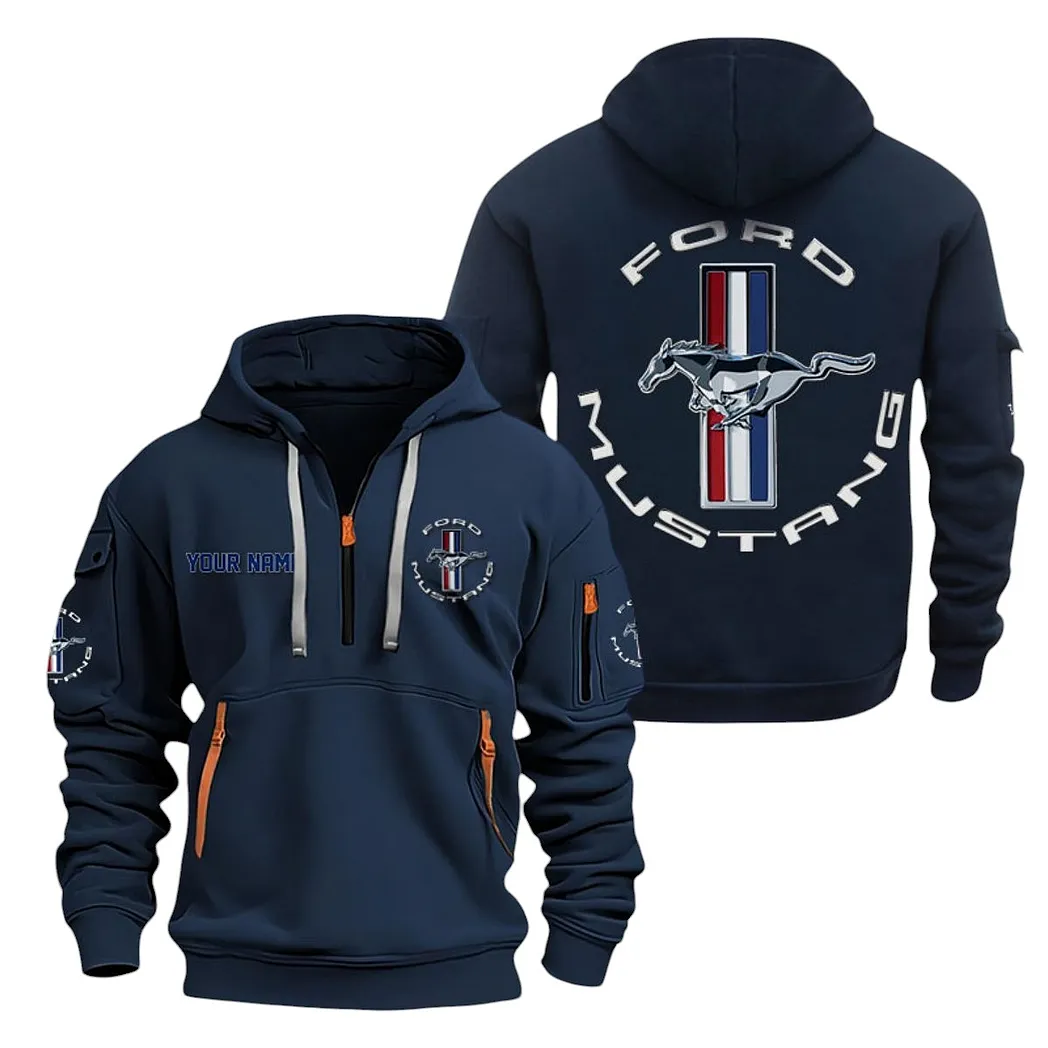 Ford Mustang Half Zip Hoodie For Men, Gift For Ford Mustang Lovers CAR20022125691 - Marineblau