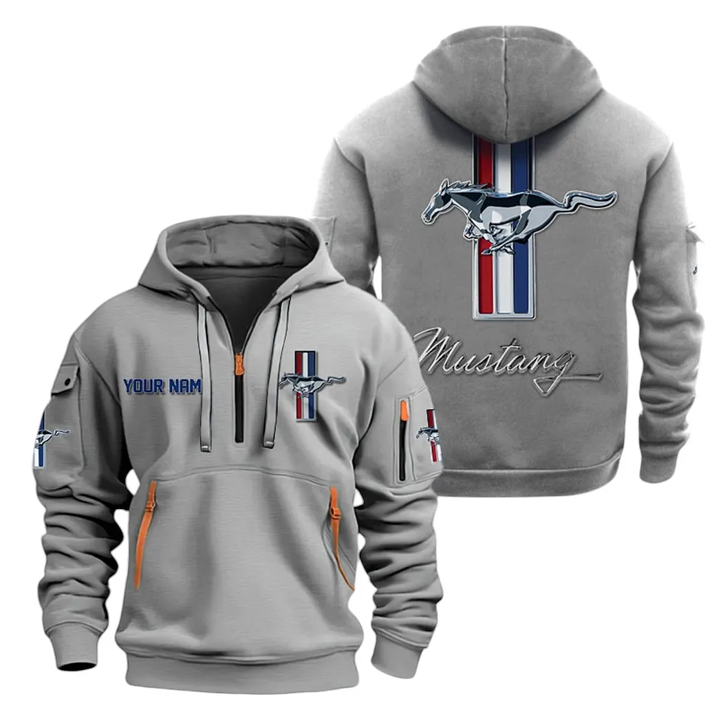 Ford Mustang Half Zip Hoodie For Men, Gift For Ford Mustang Lovers CAR20022125708 - Grau