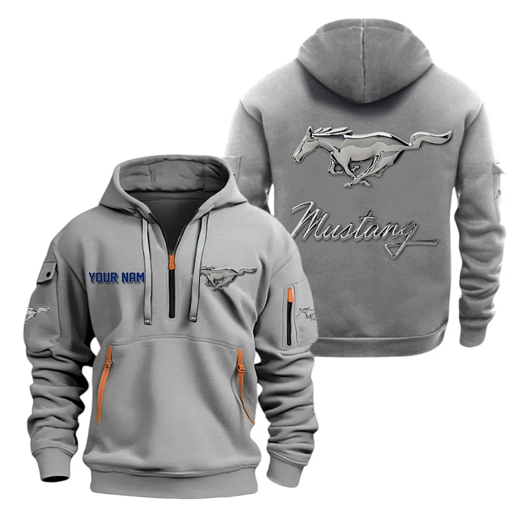Ford Mustang Half Zip Hoodie For Men, Gift For Ford Mustang Lovers CAR20022125711 - Grau