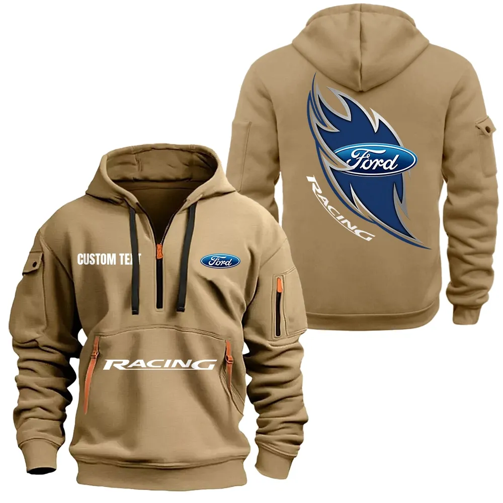 Ford Racing Hoodie Reißverschluss CAR1701112081, CAR Kapuzenpullover mit Allover-Druck - Khaki