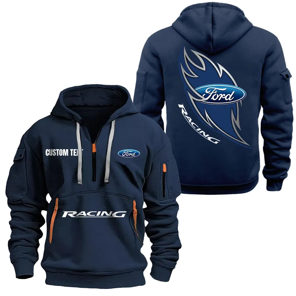 Ford Racing Hoodie Reißverschluss CAR1701112081, CAR Kapuzenpullover mit Allover-Druck - Marineblau