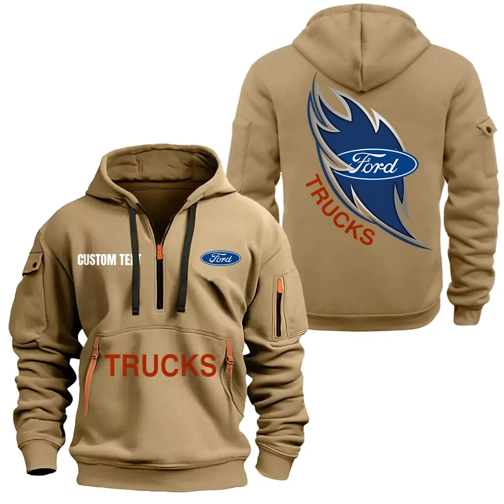 ford truck Hoodie Reißverschluss CAR1701112084, CAR Kapuzenpullover mit Allover-Druck - Khaki