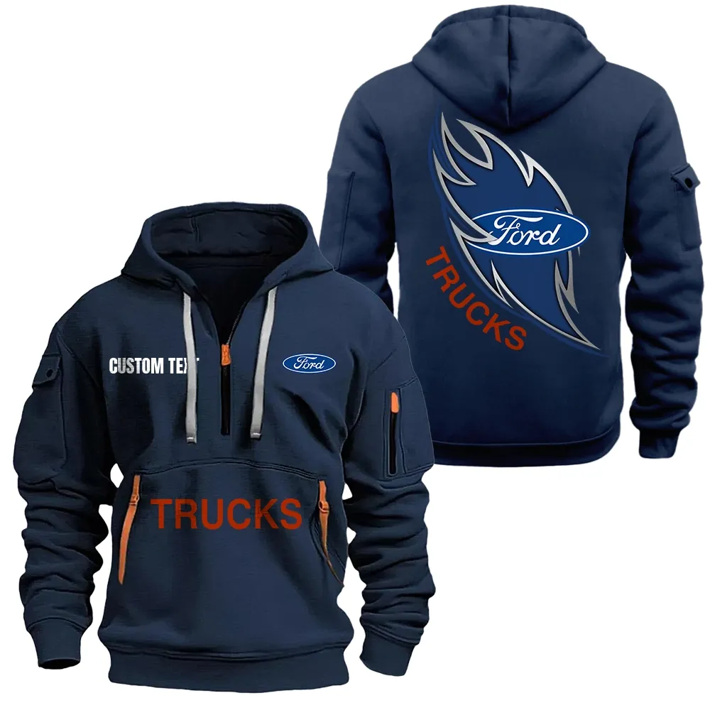 ford truck Hoodie Reißverschluss CAR1701112084, CAR Kapuzenpullover mit Allover-Druck - Marineblau