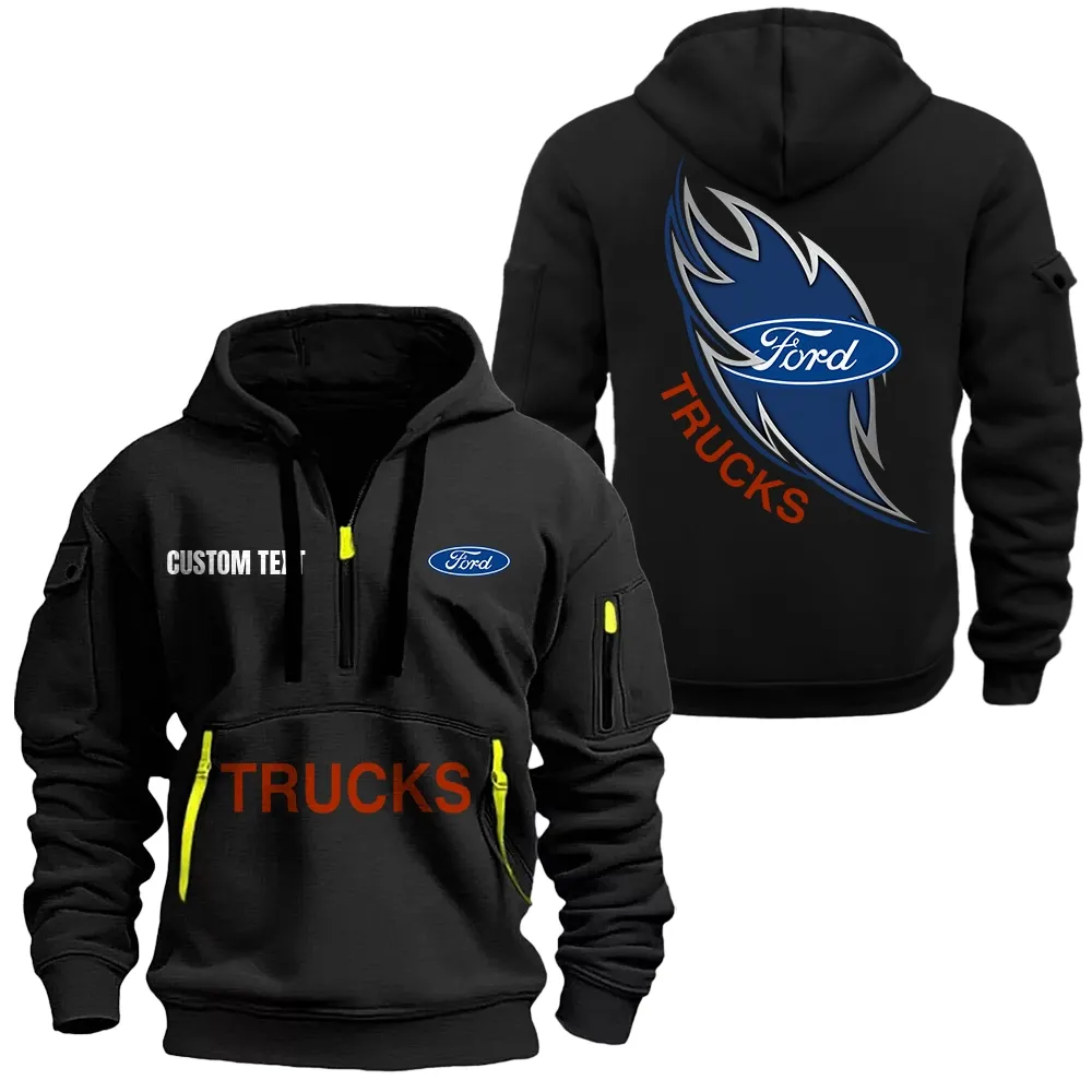 ford truck Hoodie Reißverschluss CAR1701112084, CAR Kapuzenpullover mit Allover-Druck - Schwarz