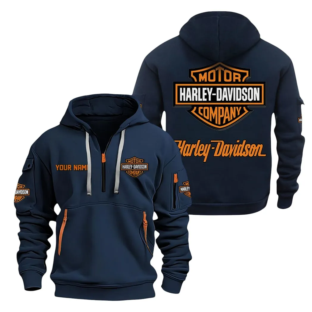 Harley Davidson Half Zip Hoodie For Men, Gift For Harley Davidson Lovers CAR20022125672 - Marineblau