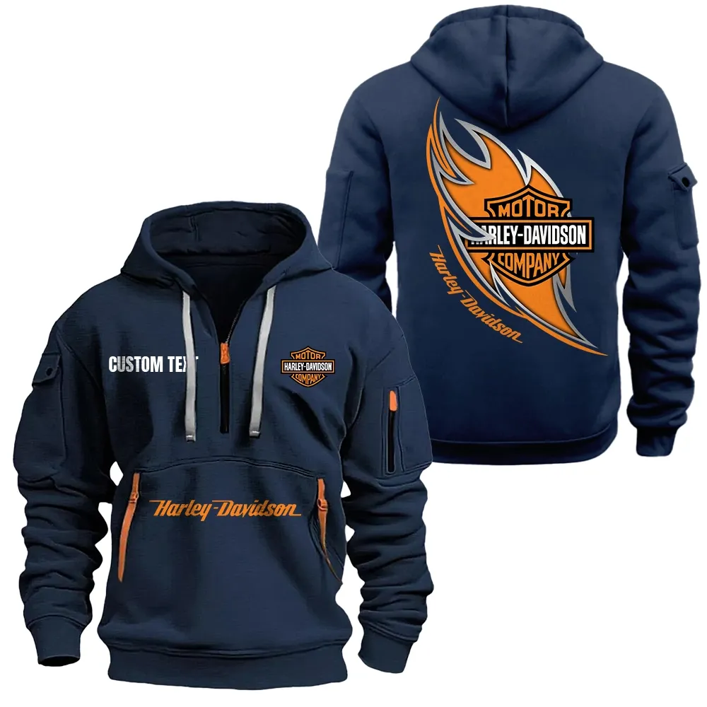 Harley Davidson Hoodie Reißverschluss CAR1701112092, CAR Kapuzenpullover mit Allover-Druck - Marineblau