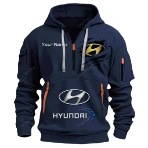 Hyundai Half Zip Hoodie CAR113021425854, Best Gift for Him, Husband, Boyfriend - Marineblau