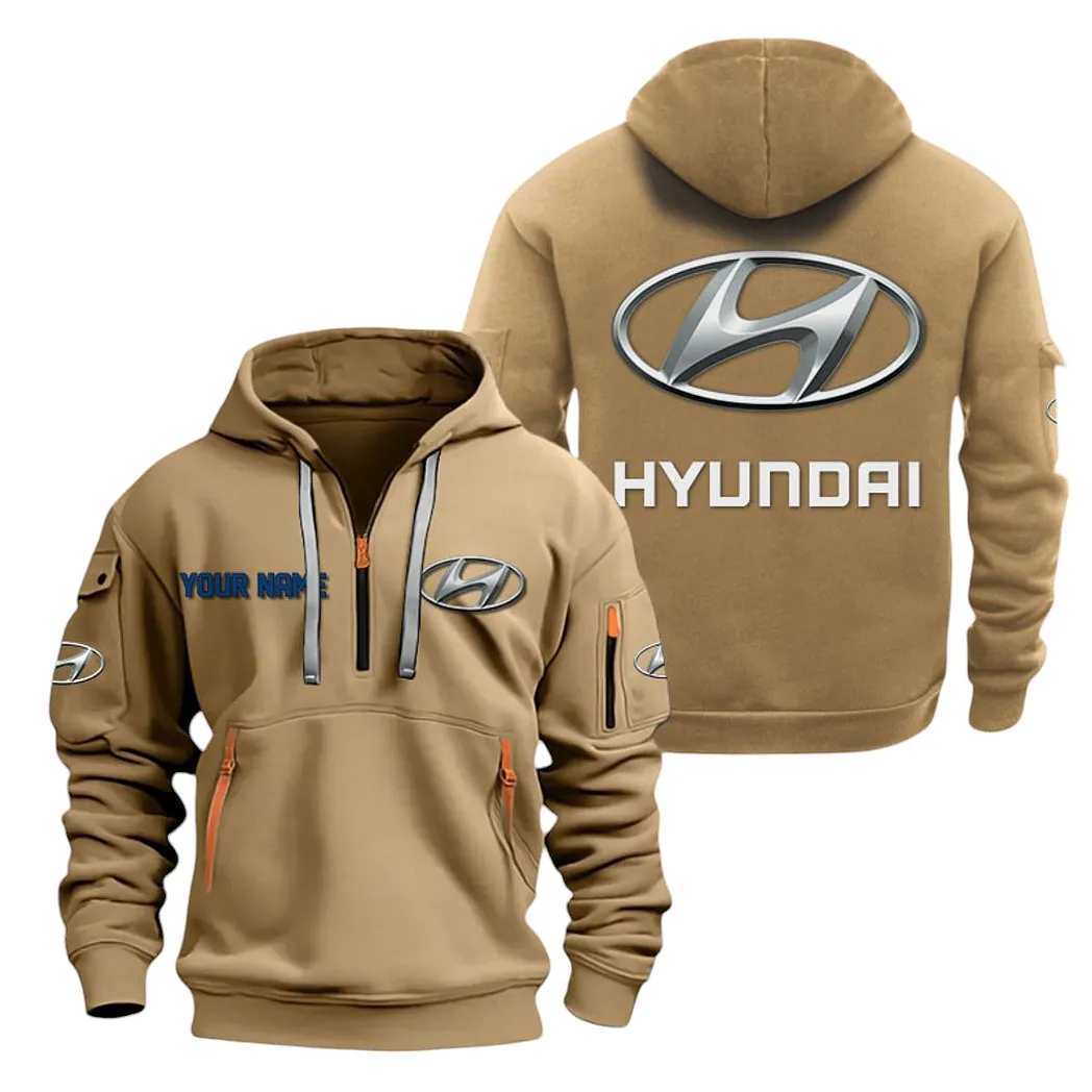 Hyundai Half Zip Hoodie For Men, Gift For Hyundai Lovers CAR20022125675 - Khaki