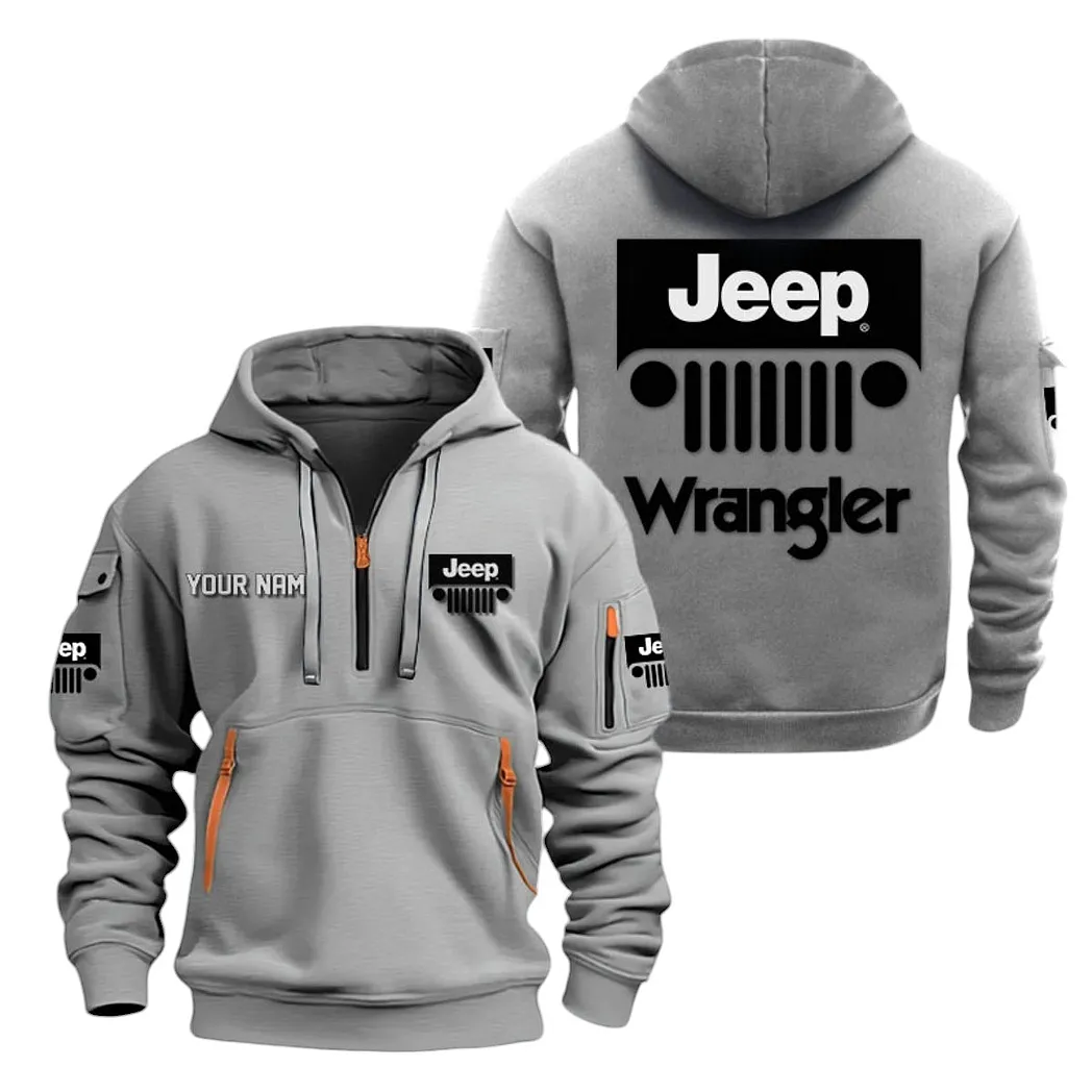 Jeep Wrangler Half Zip Hoodie For Men, Gift For Jeep Wrangler Lovers CAR20022125689 - Grau