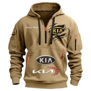 Kia Half Zip Hoodie CAR113021425831, Best Gift for Him, Husband, Boyfriend - Khaki