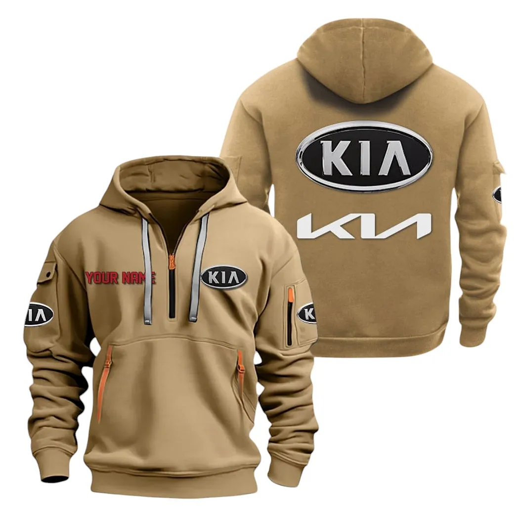Kia Half Zip Hoodie For Men, Gift For Kia Lovers CAR20022125733 - Khaki