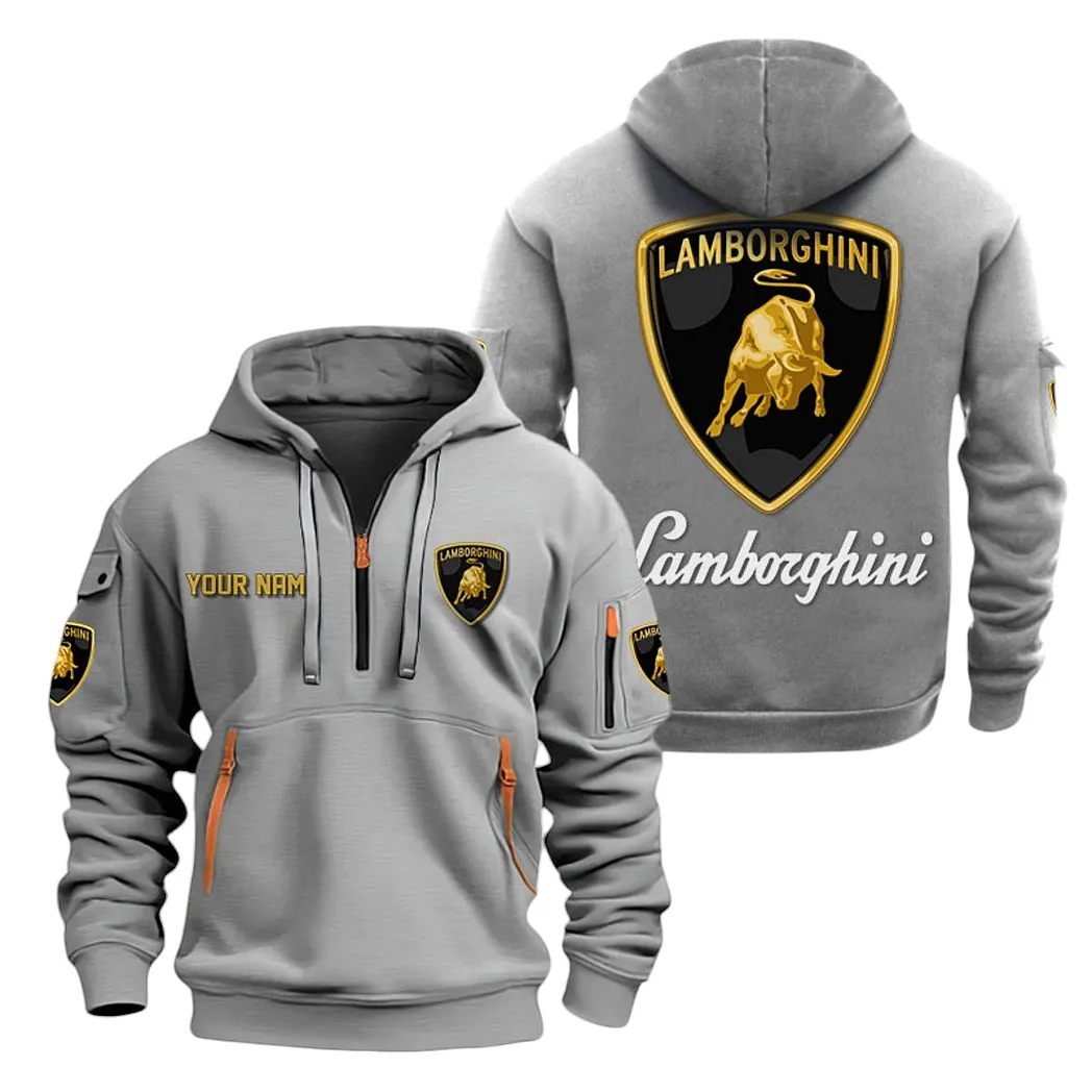 Lamborghini Half Zip Hoodie For Men, Gift For Lamborghini Lovers CAR20022125685 - Grau
