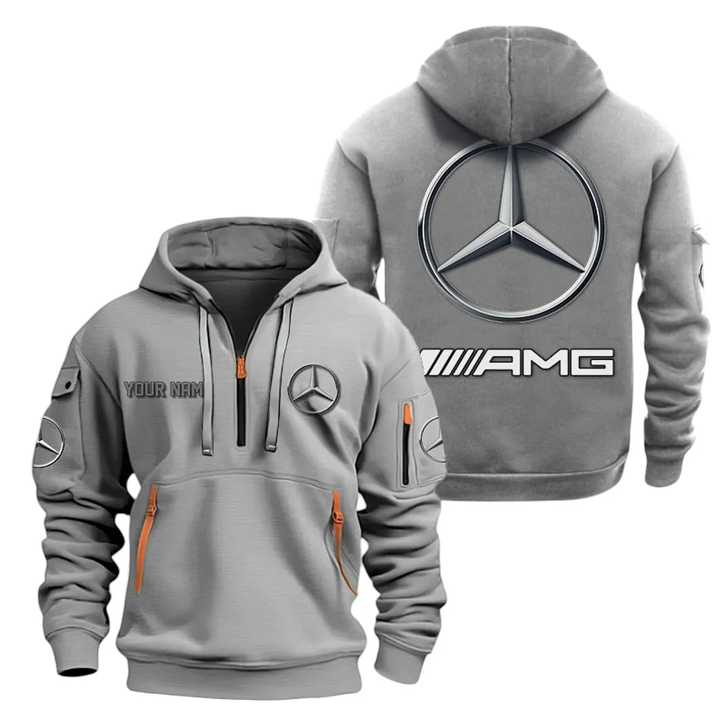 Mercedes AMG Half Zip Hoodie For Men, Gift For Mercedes AMG Lovers CAR20022125680 - Grau