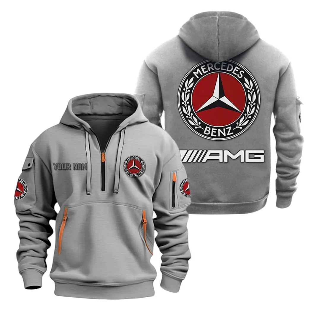 Mercedes AMG Half Zip Hoodie For Men, Gift For Mercedes AMG Lovers CAR20022125709 - Grau